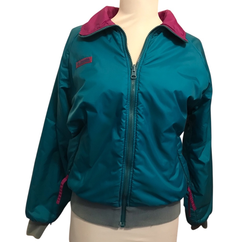 Vintage 90's Columbia Reversible Teal and Purple Bomber Jacket with Zip Pockets